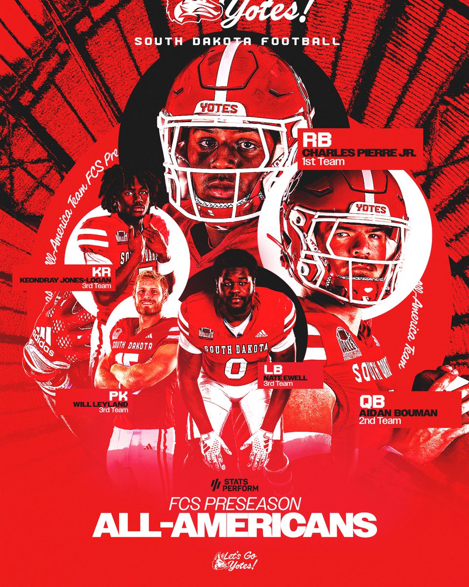 SDCoyotesFB's tweet image. You don't want to miss these STATS Perform Preseason All-American guys on the gridiron this season ๐
๐ฐ: yote.us/4kFXg7k
๐๏ธ: GoYotes.com/Tickets
#GoYotes x #WeAreSouthDakota