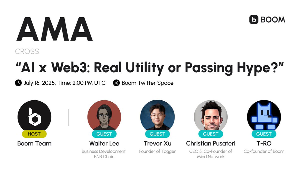 BOOM_FND's tweet image. 🎙 AI x Web3: Real Utility or Passing Hype?
🧠 BNB Chain × AI Builders Roundtable
🗓 July 16, 2025
🕑 2:00 PM UTC
📍 x.com/i/spaces/1rmxP…
We’re bringing together top minds shaping the future of on-chain AI — let’s cut through the hype and talk real products, users, and…