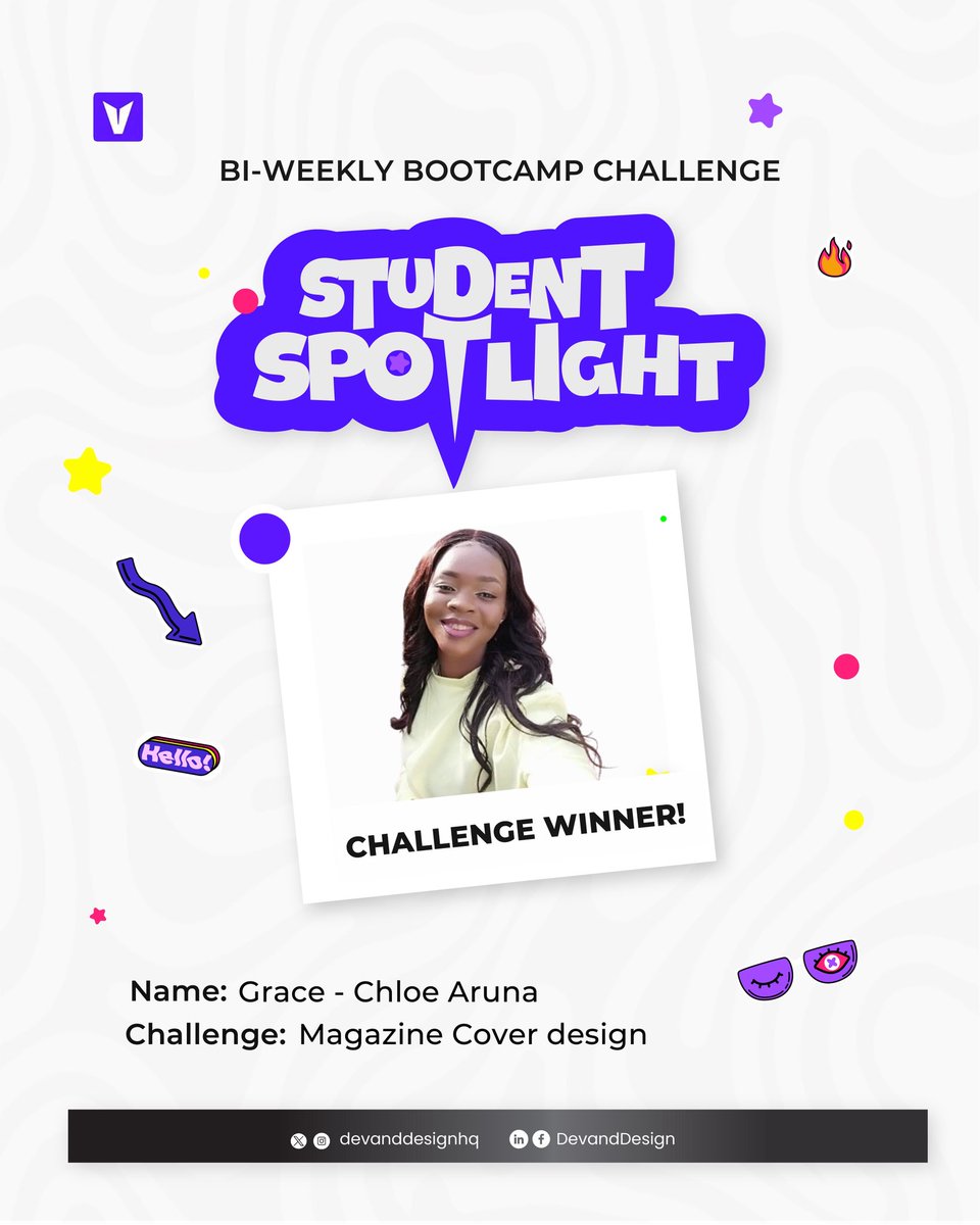 devanddesignhq's tweet image. STUDENT SPOTLIGHT✨🥂
Say hello to @DesignChloe winner of our second bi-weekly Bootcamp Challenge!

From illustration to execution , her work stood out.
We’re proud to spotlight this rising creative from the Dev and Design UI/UX Bootcamp !