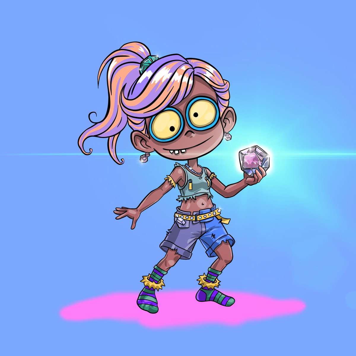 🔷 The First Gem is Found!
👣 Who’s got it?
Meet Guardian #1: CalmDoodra

💎 Gem name: Melomist
(Purple-blue. Glows. Drops music when the world gets too quiet.)

🎧 CalmDoodra
stares at her gem.
Whispers:
“Wanna mess with their heads?”

BZOOOM!
The gem activates.
Game on. ⚡️

She