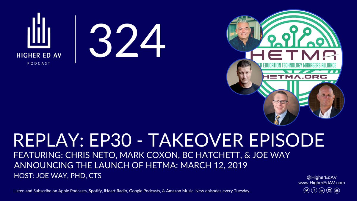 HETMA (@hetma_org) on Twitter photo You've been hearing about our revolutionary #RoadTo10K initiative! It's hard to believe #HETMA is only 6yrs old. This week on the <a href="/HigherEdAV/">Higher Ed AV</a> podcast we replay Ep30 with <a href="/chris_neto/">Christopher Neto CTS</a>, <a href="/AVPhenom/">Mark Coxon CTS-AF</a>, <a href="/bchatchett/">Kentuckian BC Hatchett</a>, & <a href="/JosiahWay/">Joe Way, PhD, CTS</a>. Listen to how it all began!
higheredav.com/324-replay-ep3… You've been hearing about our revolutionary #RoadTo10K initiative! It's hard to believe #HETMA is only 6yrs old. This week on the <a href="/HigherEdAV/">Higher Ed AV</a> podcast we replay Ep30 with <a href="/chris_neto/">Christopher Neto CTS</a>, <a href="/AVPhenom/">Mark Coxon CTS-AF</a>, <a href="/bchatchett/">Kentuckian BC Hatchett</a>, & <a href="/JosiahWay/">Joe Way, PhD, CTS</a>. Listen to how it all began!
higheredav.com/324-replay-ep3…