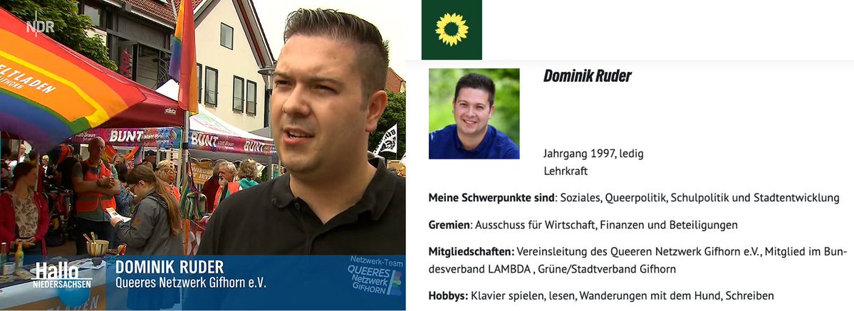 Im NDR sagt der Sprecher des "Queeren Netzwerks Gifhorn", dass die AfD "Hass &amp; Hetze" schüren würde. Er ist Grünen-Politiker, was die Zuschauer nicht erfahren.