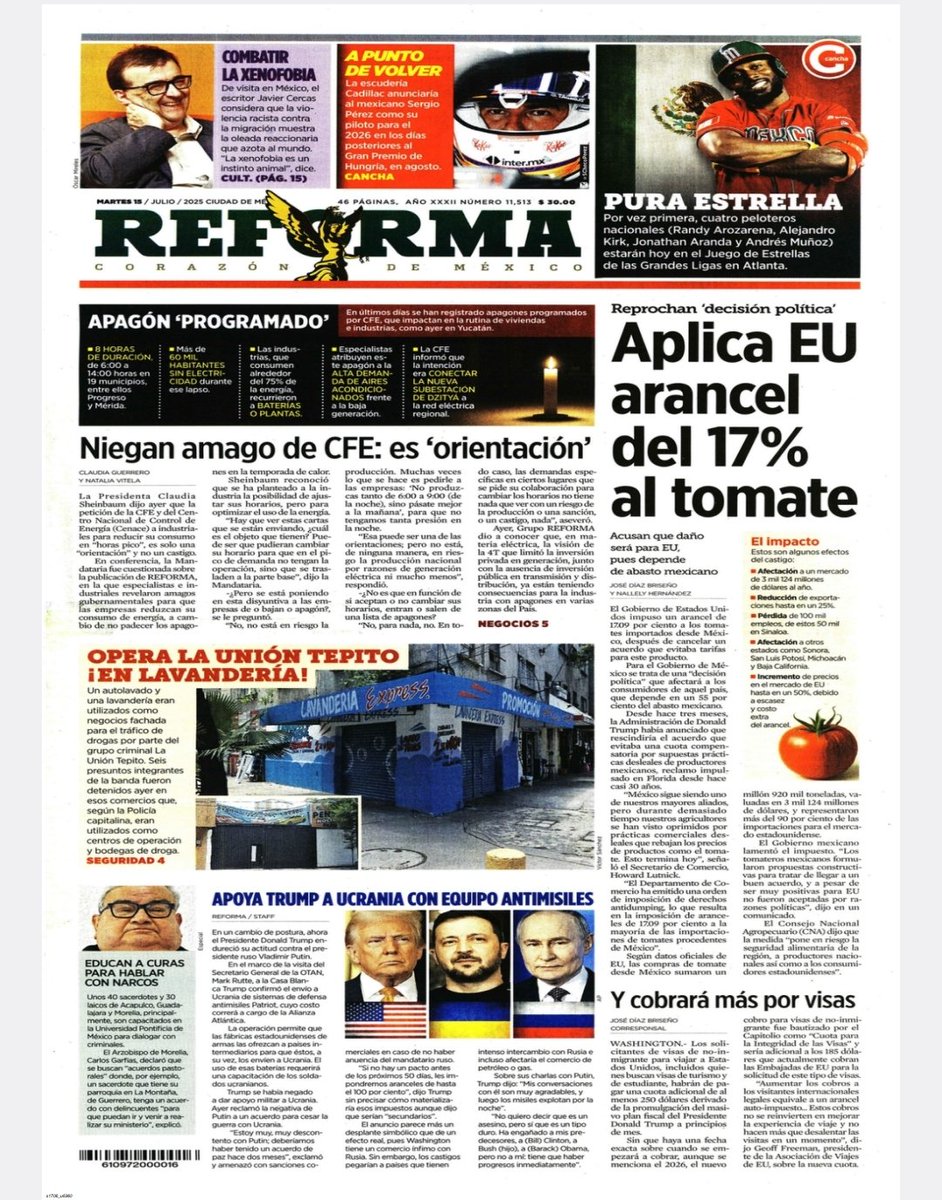 📰🗞🎤🎥Las primeras planas de hoy 15 de julio 2025📰🗞🎤🎥 <a href="/BlancaLolbee/">Blanca Lolbee</a> <a href="/Carstellanos/">Carlos Castellanos</a> <a href="/Esanjuro/">Arturo Lechuga Lozano (Viejitus XIV)</a>