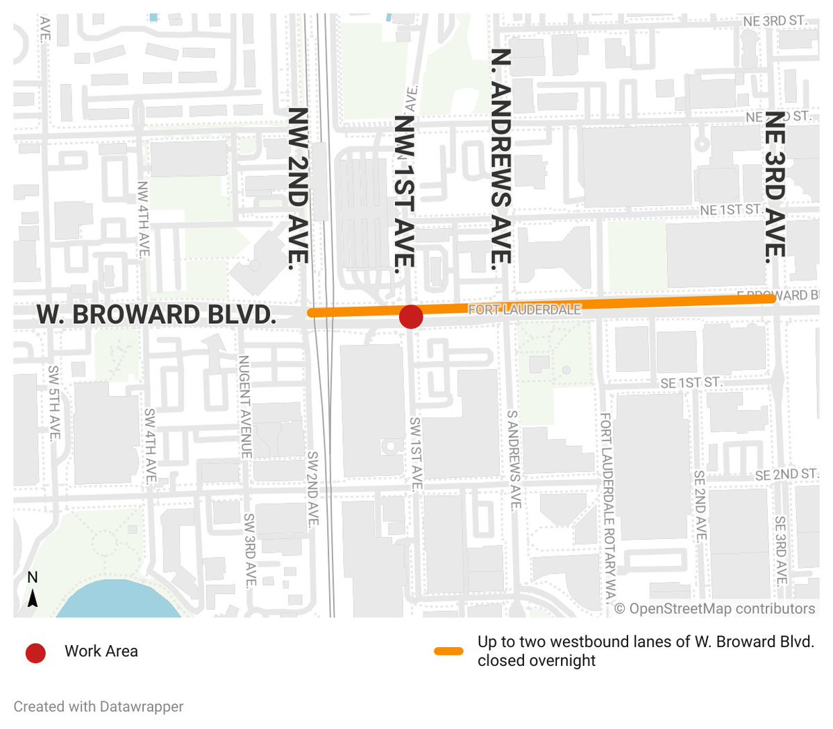 City crews will be working on a 16" water main tonight:
📍W Broward Blvd @ NW/SW 1st Ave 
🗓️ Overnight TUES 7/15 at 9 PM-5 AM, WED 7/16.
🚧CLOSED: 2 WB lanes of W. Broward Blvd (NE/SE 3rd Ave - NW/SW 2nd Ave). One WB lane will be open.
More: 🔗 ftlcity.info/broward0710