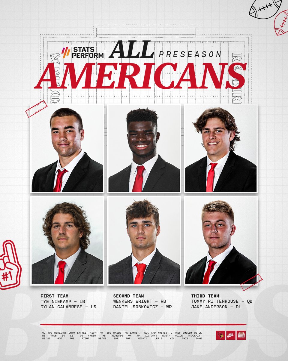 RedbirdFB's tweet image. Six Birds land a spot on the Stats Perform Preseason All-America list‼️