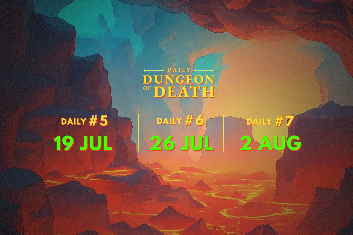 The Daily Dungeon of Death is EXTENDED!  🔥

You’ve asked, we listened. Three more chances to dive into the Dungeon — 

Every Saturday at 3PM UTC:

🗓 July 19 - 200+ $USDT 🎁
🗓 July 26 - 200+ $USDT 🎁
🗓 August 2 - 200+ $USDT 🎁

We’re considering making this a permanent feature