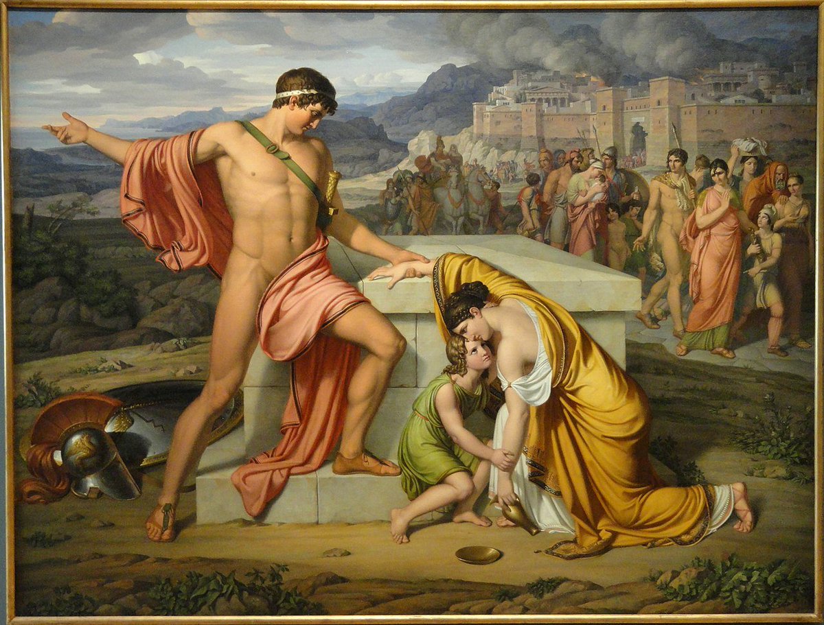 dailyandromache's tweet image. “pyrrhus and andromache before hector&apos;s tomb”, johan ludwig lund (between 1807-1811)