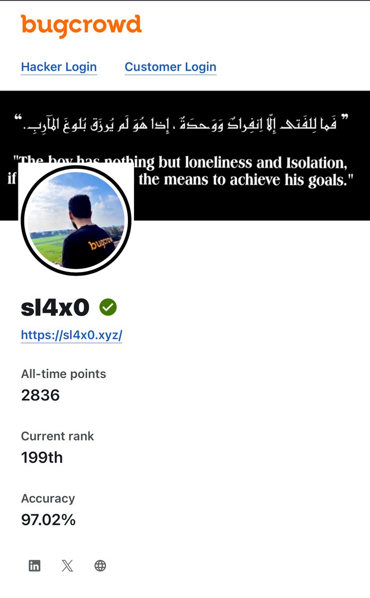 Top 200 on <a href="/Bugcrowd/">bugcrowd</a> 🧡
alhamdulillah, always.