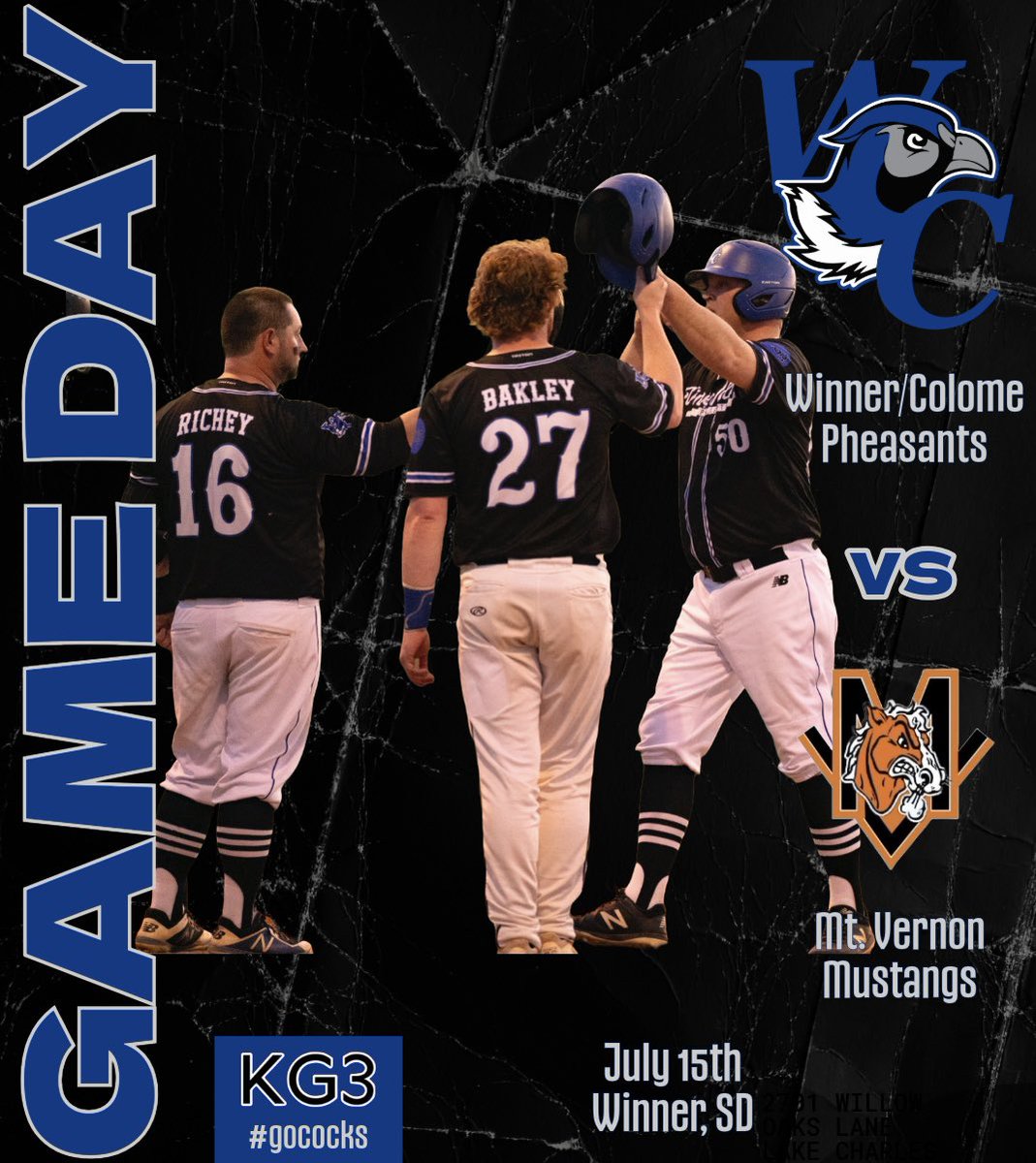 Winner/Colome Pheasants ⚾️ (@wcpheasants) on Twitter photo Believe it or not, the regular season and home finale is tonight. Pheasants host <a href="/MVamateur/">MV Mustangs</a> at Leahy Bowl tonight at 8:00pm #gococks #KG3 Believe it or not, the regular season and home finale is tonight. Pheasants host <a href="/MVamateur/">MV Mustangs</a> at Leahy Bowl tonight at 8:00pm #gococks #KG3
