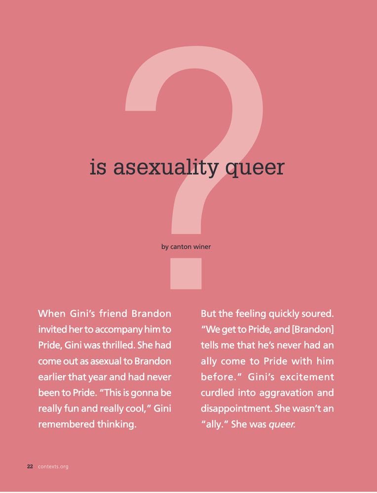 contextsmag's tweet image. 🌈New! Sociologist @CantonWiner on #asexuality’s place in the queer community: Extending sexualities research to consider queer gatekeeping allows us to reimagine just how much room there is under the rainbow
 journals.sagepub.com/doi/epdf/10.11…

#aroace #sexuality #LGBTQIA #sociology #Pride