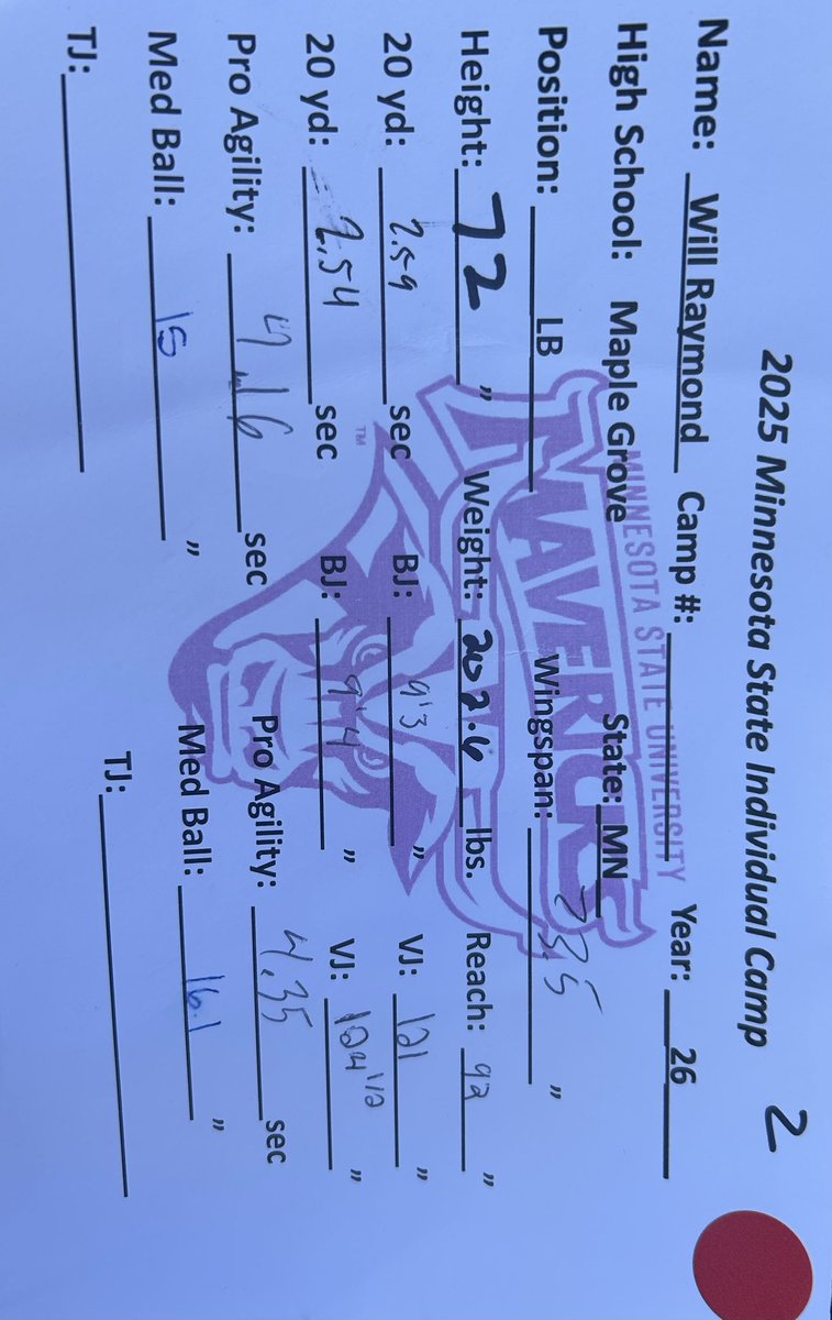 Will Raymond 2026 (@willraymond21) on Twitter photo I had a great time at <a href="/MinnStFootball/">Minnesota State Football</a> this past weekend. Thank you <a href="/Todd_Taylor28/">Todd A. Taylor Jr.</a> and <a href="/CoachHevel50/">Graham Hevel</a> for helping me get better. Attached is my combine stats.
<a href="/spurrlyman/">Adam Spurrell</a> <a href="/Crimsonfootball/">Crimsonfootball</a> <a href="/P_Morrison16/">Peyton Morrison</a> I had a great time at <a href="/MinnStFootball/">Minnesota State Football</a> this past weekend. Thank you <a href="/Todd_Taylor28/">Todd A. Taylor Jr.</a> and <a href="/CoachHevel50/">Graham Hevel</a> for helping me get better. Attached is my combine stats.
<a href="/spurrlyman/">Adam Spurrell</a> <a href="/Crimsonfootball/">Crimsonfootball</a> <a href="/P_Morrison16/">Peyton Morrison</a>