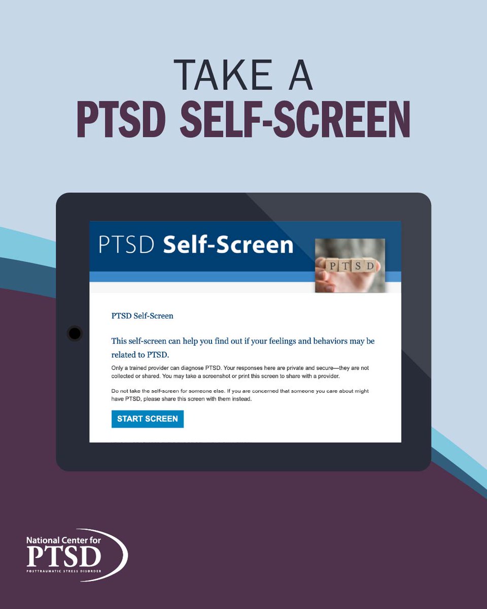 VA_PTSD_Info's tweet image. Take a PTSD self-screen to help determine whether your feelings and behaviors may be related to PTSD:
ptsd.va.gov/screen/
#PTSD #PTSDsymptoms