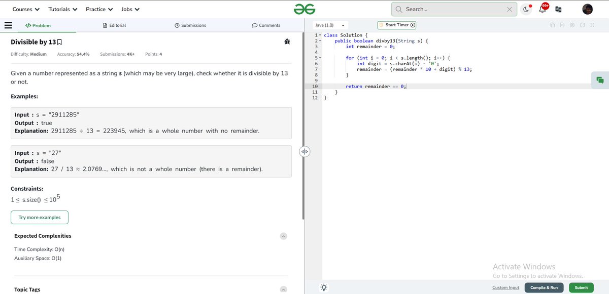NAVEEN9044's tweet image. Geeksforgeeks potd( 15th july 2025)  
✅divisible by 13  #dp #memoization #SoftwareEngineering follow me 📷#LeetCode, #motivation, #geeksforgeeks, #programming, #coding, #developer, #self-improvement,#potd]
