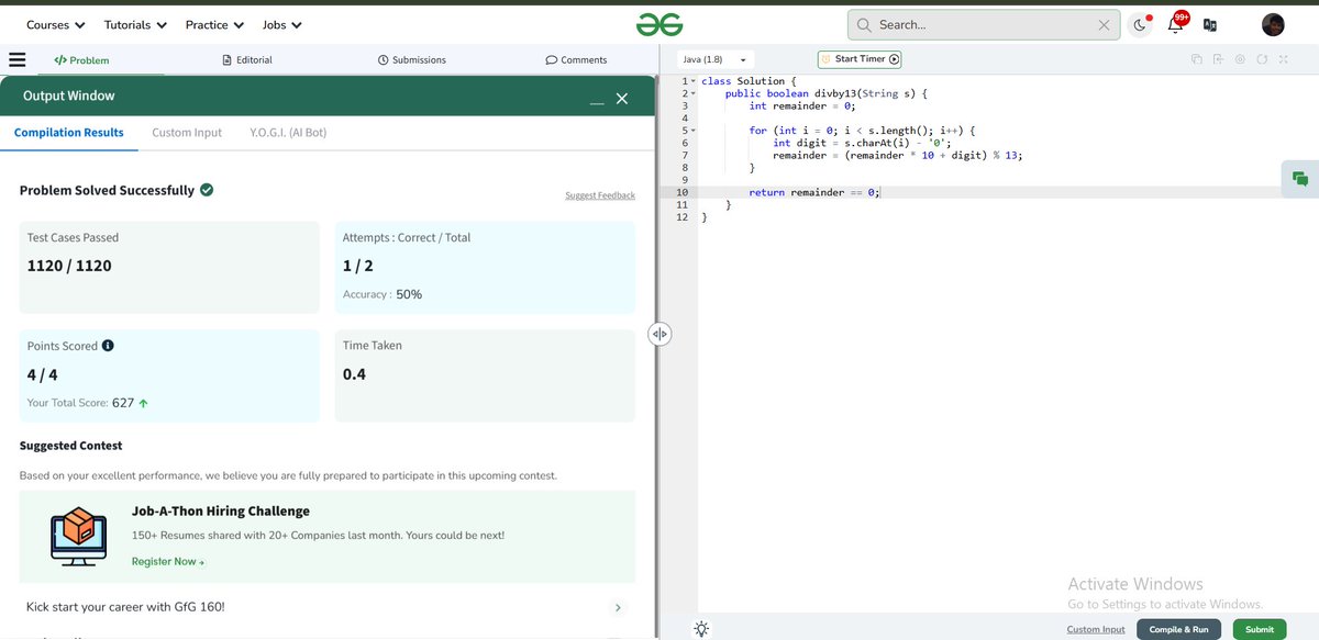 NAVEEN9044's tweet image. Geeksforgeeks potd( 15th july 2025)  
✅divisible by 13  #dp #memoization #SoftwareEngineering follow me 📷#LeetCode, #motivation, #geeksforgeeks, #programming, #coding, #developer, #self-improvement,#potd]
