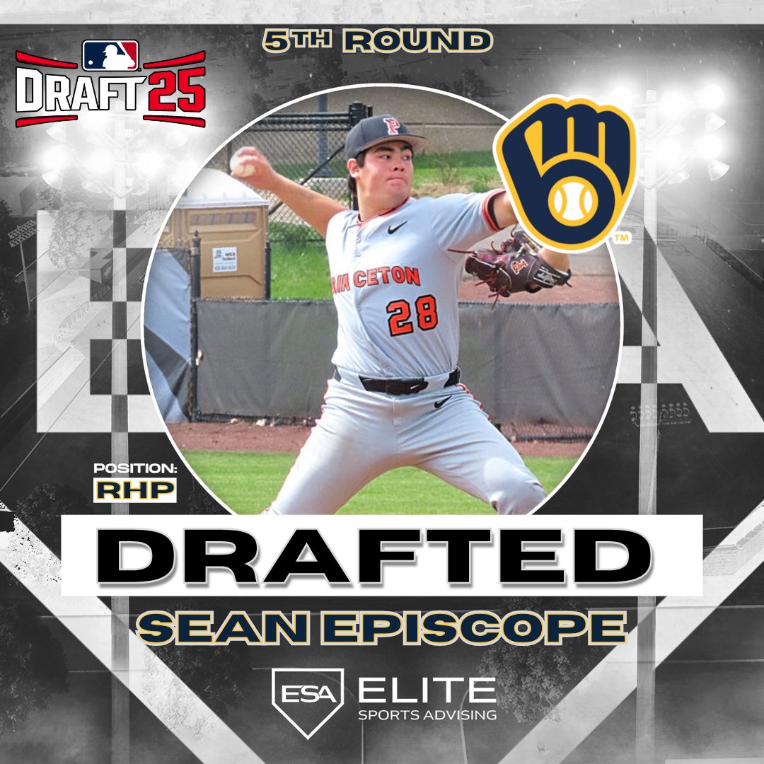 Elite Sports Advising (@elitesportsadv) on Twitter photo ‼️ Princeton ✈️ Milwaukee ‼️
Rd 5 - Pick 155
Congrats to former ESA Athlete <a href="/SeanEpiscope/">Sean Episcope</a> on being selected in the 5th round to the <a href="/Brewers/">Milwaukee Brewers</a>!
<a href="/EliteSportsAdv/">Elite Sports Advising</a> | #EliteSportsAdvising ‼️ Princeton ✈️ Milwaukee ‼️
Rd 5 - Pick 155
Congrats to former ESA Athlete <a href="/SeanEpiscope/">Sean Episcope</a> on being selected in the 5th round to the <a href="/Brewers/">Milwaukee Brewers</a>!
<a href="/EliteSportsAdv/">Elite Sports Advising</a> | #EliteSportsAdvising