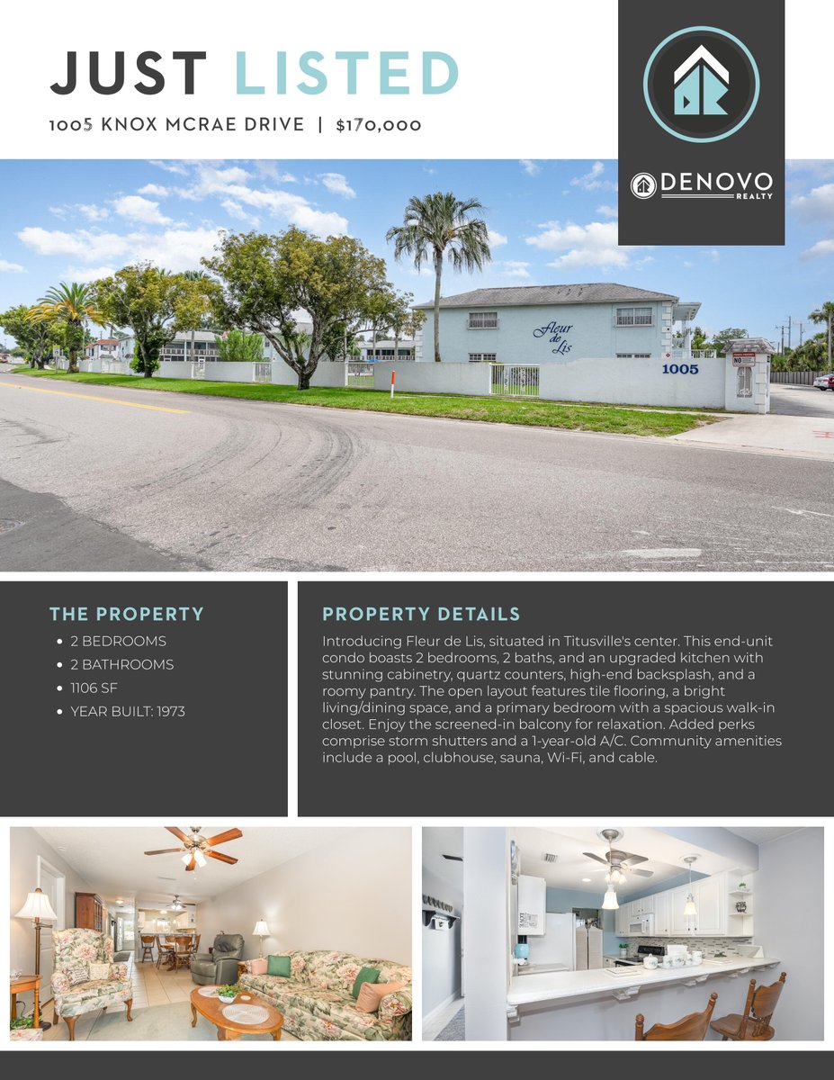 pcano5's tweet image. ✨ Priced at just $170K!
Updated 2 bed, 2 bath condo in central Titusville with screened balcony + great amenities.
📲 Call/text 321-544-0523 to schedule your private tour today!