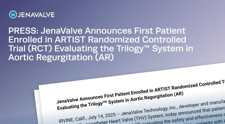JenaValve's tweet image. The first case in the ARTIST Trial is complete!
JenaValve announces the first completed case in the ARTIST Trial, a pivotal study comparing the Trilogy Heart Valve to surgery in patients at low or intermediate surgical risk.
Read the full press release to learn more:…