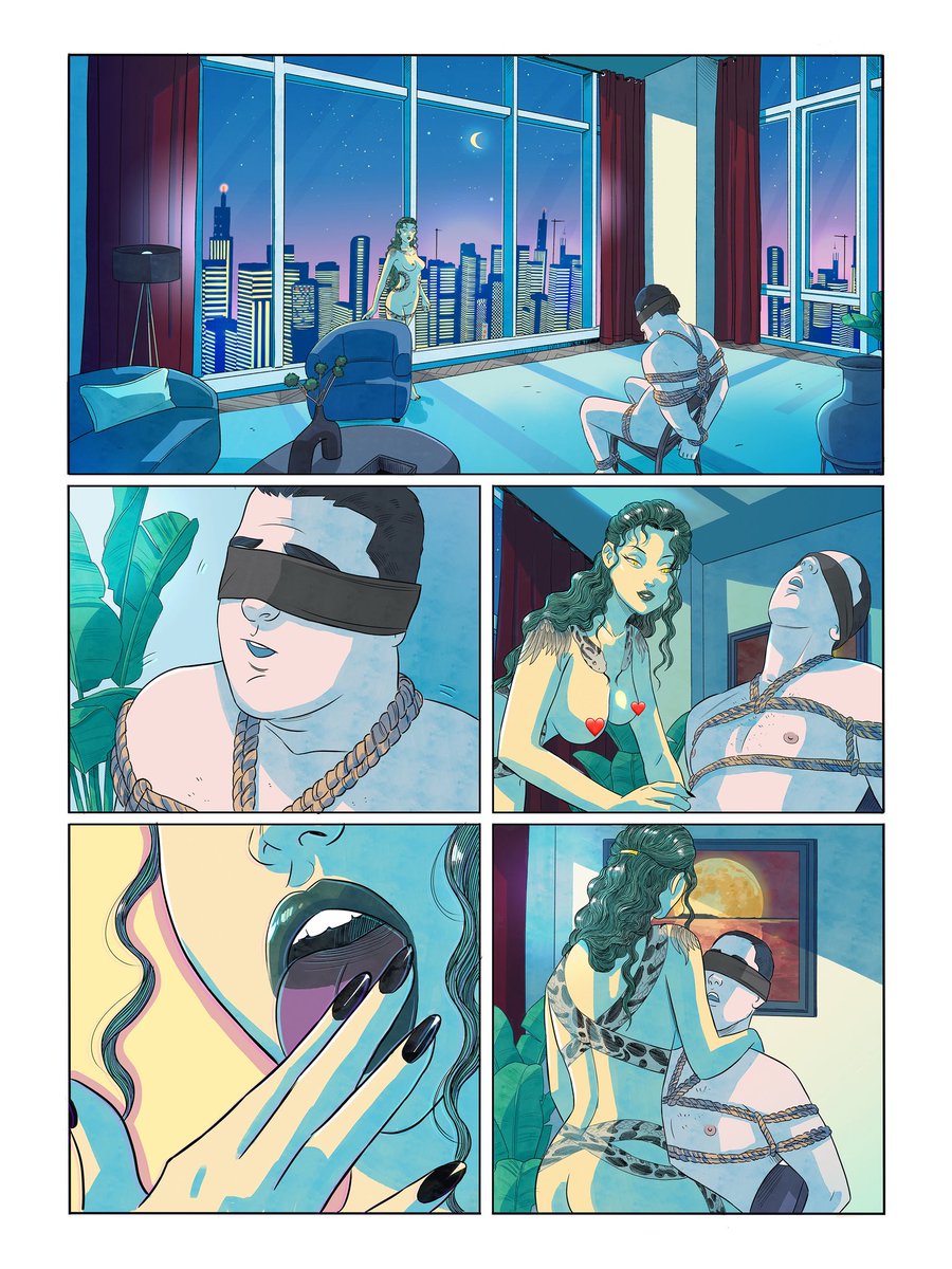 davekelly_hl's tweet image. A retired porn star becomes a bodyguard to a sex robot, and it's called Heart & Sin.
Here's a rather saucy page from it by the amazing @Katia_Vecchio_! You can now read TWO FULL chapters for a limited time only through the link in my profile.