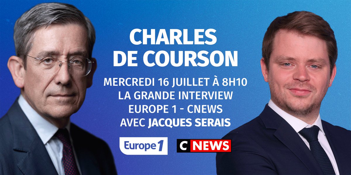 Europe 1 (@europe1) on Twitter photo 🔵Ce mercredi 16 juillet dans #LaGrandeITW Europe 1 - CNews à 8h10 <a href="/JacquesSerais/">Jacques Serais</a> reçoit <a href="/C_deCourson/">Charles de Courson</a>, rapporteur général du budget à l'<a href="/AssembleeNat/">Assemblée nationale</a> 🔵Ce mercredi 16 juillet dans #LaGrandeITW Europe 1 - CNews à 8h10 <a href="/JacquesSerais/">Jacques Serais</a> reçoit <a href="/C_deCourson/">Charles de Courson</a>, rapporteur général du budget à l'<a href="/AssembleeNat/">Assemblée nationale</a>