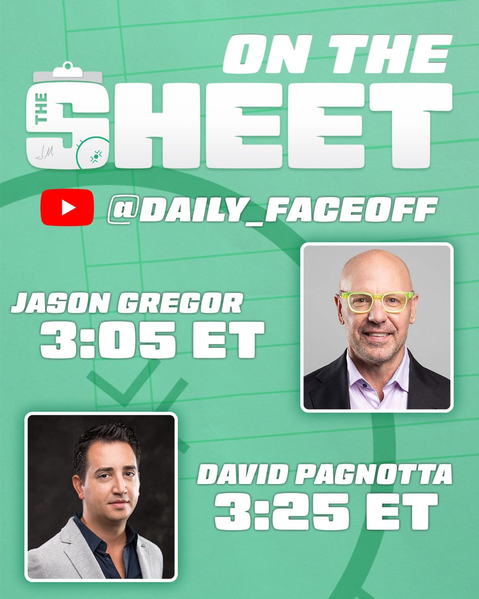 thesheethockey's tweet image. DOUBLE HEADER ON THE SHEET🗒️
3:05 ET - @JasonGregor on the #LetsGoOilers & the latest news around the #NHL
3:25 ET - @TheFourthPeriod on the slow moving market, and what's next #LetsGoBuffalo
@JeffMarek kicks things off at 3 ET on the Daily Faceoff YouTube Channel