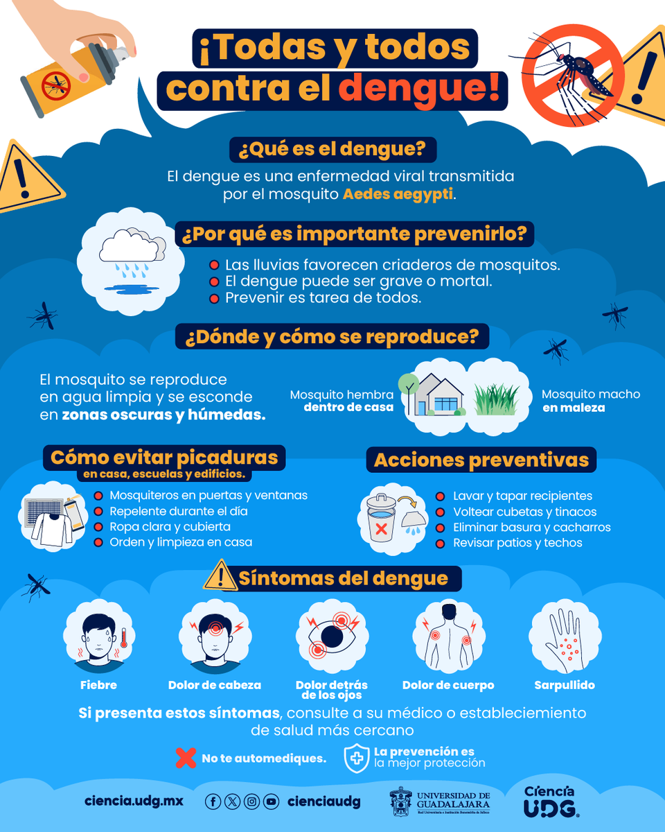 ¡Recuerda que en temporada de lluvias, tu acción hace la diferencia! 🌧️

🦟 Evita criaderos del mosquito Aedes aegypti, transmisor del dengue: Gira, lava, tapa y voltea todos los recipientes que acumulen agua.

¡La prevención es la mejor protección! 🙌