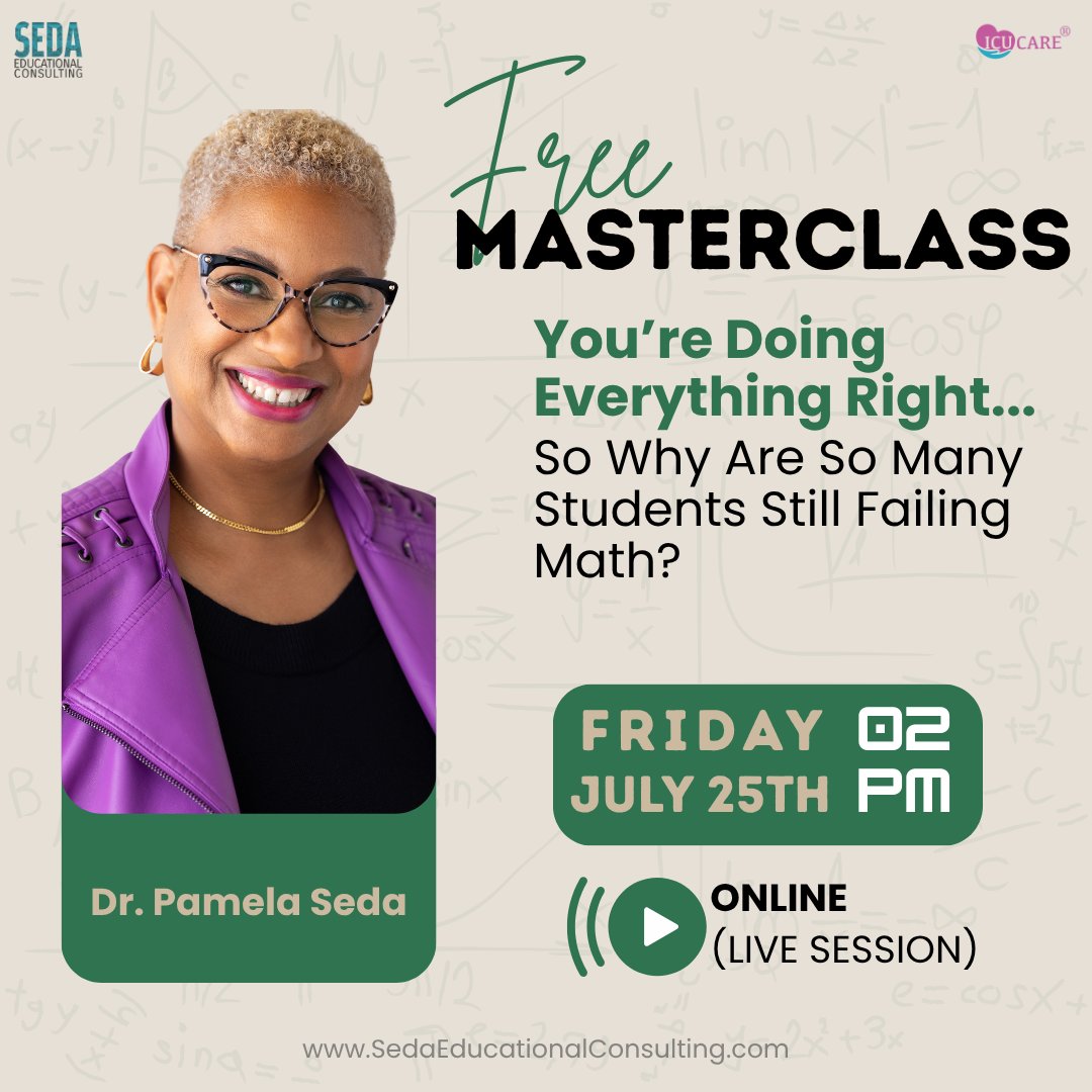 pamseda1's tweet image. 🤔 Is Math Broken—or Just Misunderstood?
Discover why students keep falling behind—and what must change to turn things around.
📆 Free & Live | Friday, July 25 | 2:00 PM EST
See root. Change results.
🔗 sedaeducationalconsulting.com/masterclass-re…
#Choosing2See #ICUCARE #dbc_inc