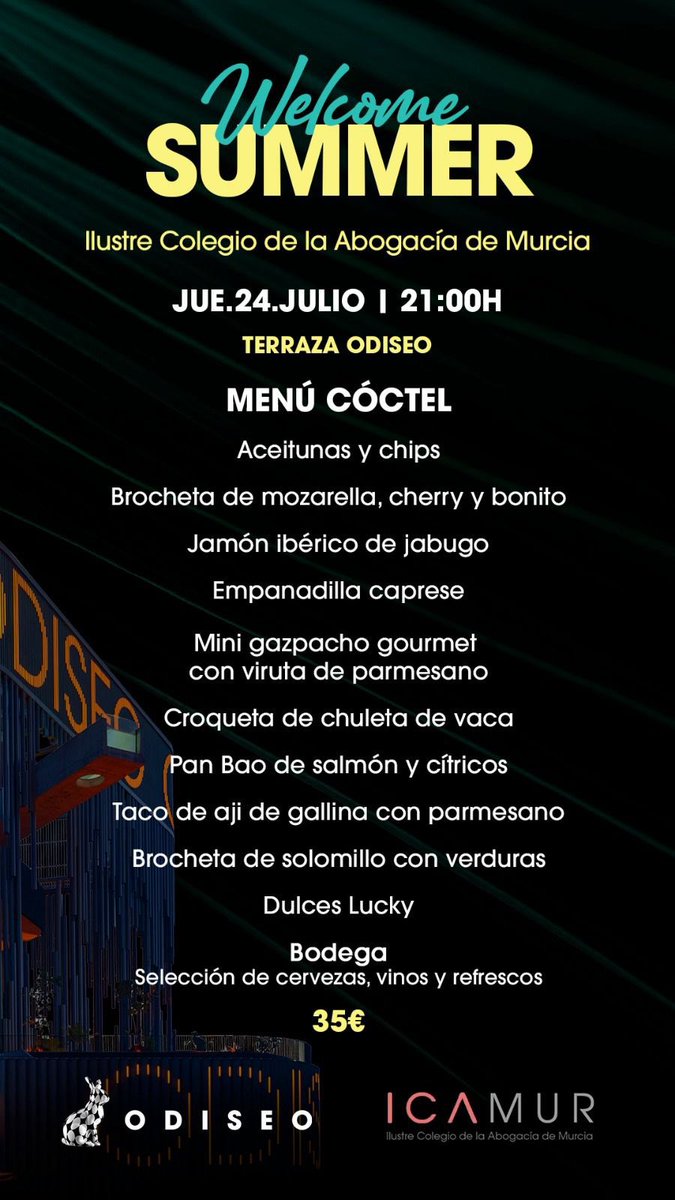 *CENA ICAMUR VERANO 2025*
 
🗓️24 de julio
⏰21h
📌 ODISEO
 
Inscripción 35€ hasta llenar aforo de 250 personas: es.social-commerce.io/cjPXcD