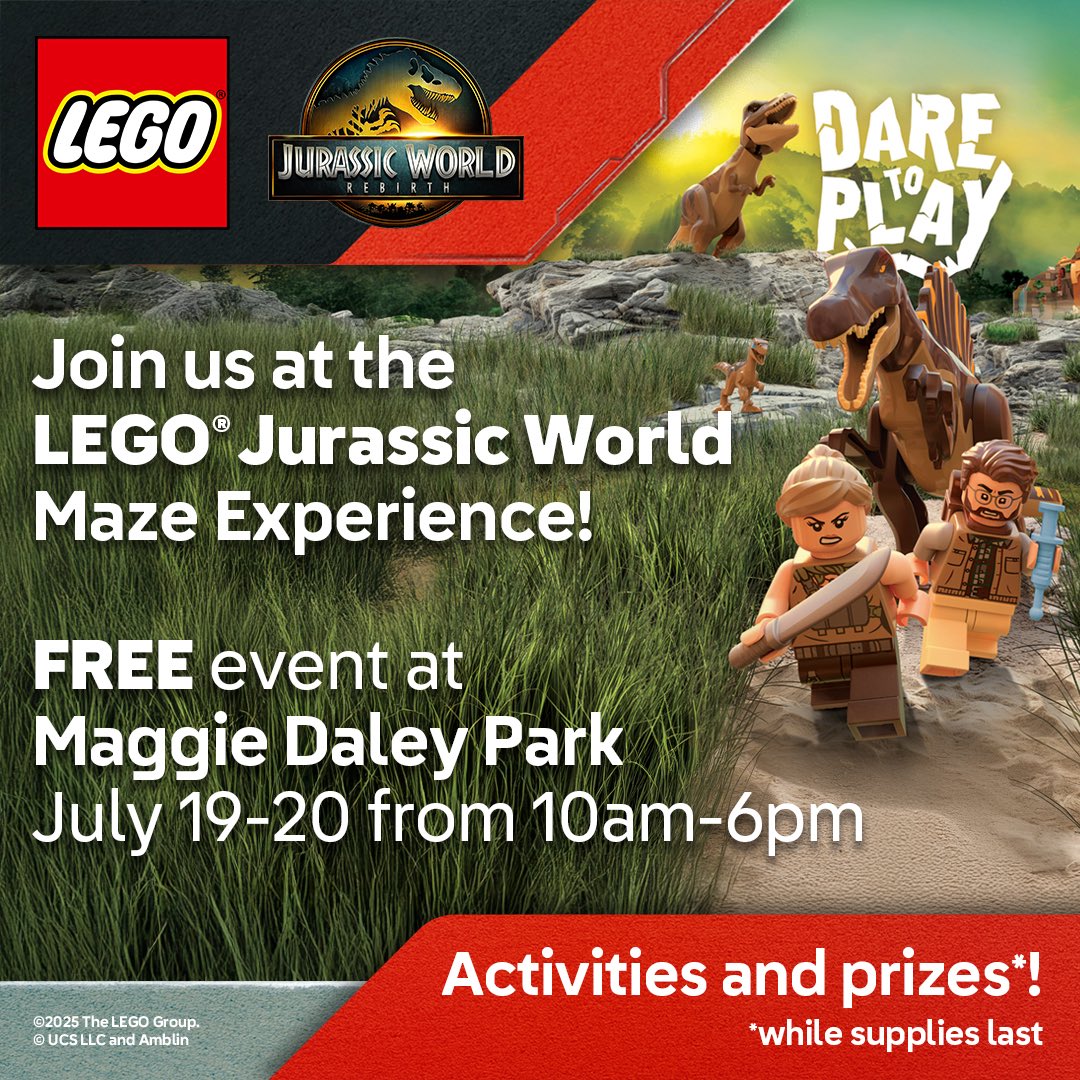 Join us for the LEGO® Jurassic World Maze Experience on July 19-20 from 10am-6pm for a prehistoric interactive adventure where you can discover dinosaurs, see a LEGO® Spinosaurus Big Build model and more! Free Event! 

#LEGO #LEGOJurassicWorld #JurassicWorldRebirth #Dino
