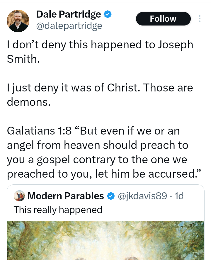 jkdavis89's tweet image. My problem with people making these claims is that all they know about the church is the God Makers and South Park. They don't know what we believe and don't know what gospel we preach.
If we are the church of the devil then how is it producing better fruits than any other…