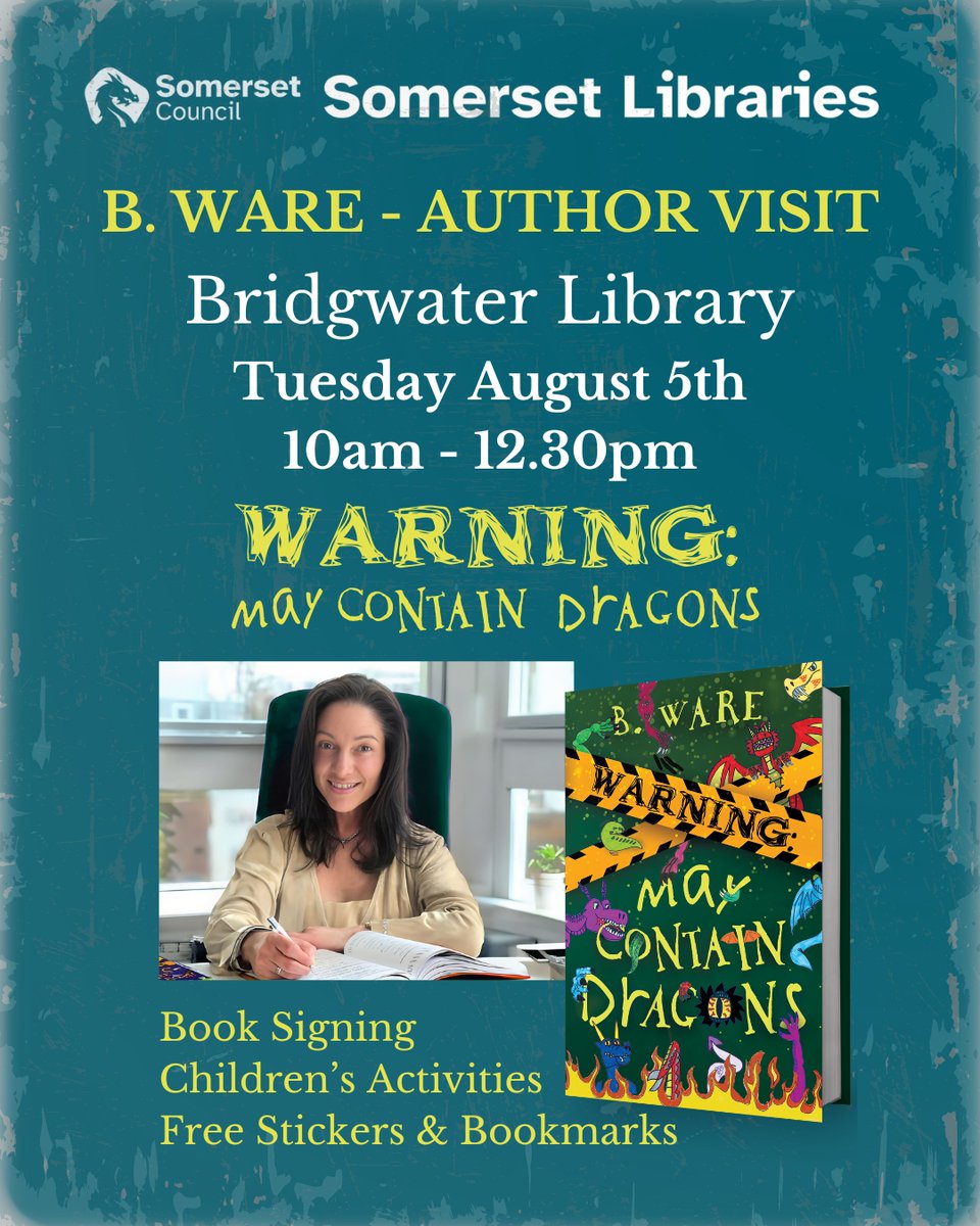 BWareAuthor's tweet image. On Tuesday 5th August, I'll be visiting two libraries in Somerset. I'll be at Bridgwater Library from 10am until 12.30pm, and I hope to see you there. wordsofwarning.com/events/bridgwa…
@SomersetLib