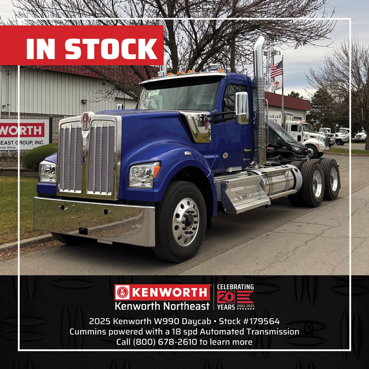Ride in style with this W990 daycab - supercharged with a 565 HP Cummins engine, an 18 speed Eaton Automated transmission and 46K rears. #kenworthne #daycabforsale #kenworthtrucksforsale

📷View Details: hubs.la/Q03tBqvM0
📞 Call 1 (800) 678-2610