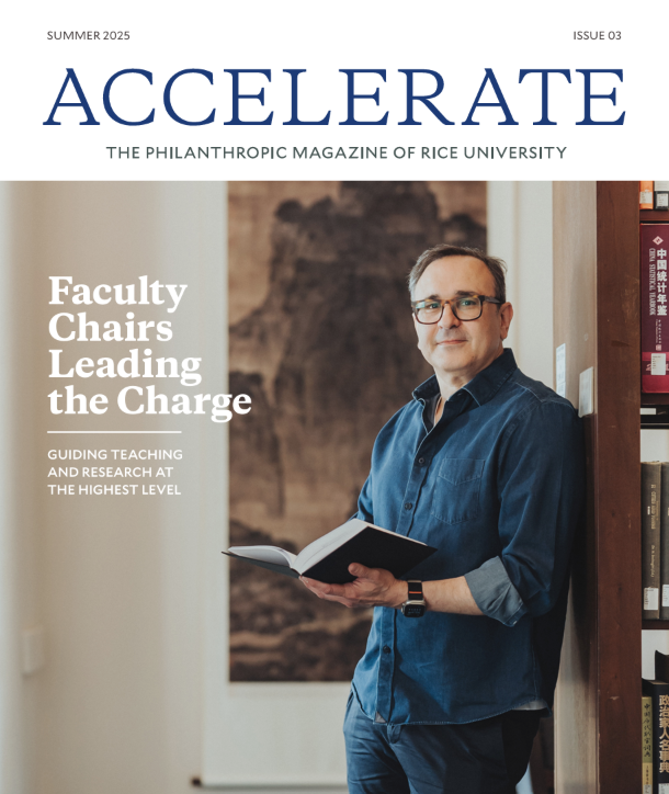 RDesRoches's tweet photo. The latest edition of Accelerate is here! Discover how Rice faculty, students, alumni and friends are driving impact through research, teaching and philanthropy — on campus and around the world. Read the stories: https://t.co/HQkrXAENoG
#RiceUniversity #AccelerateImpact #PhilanthropyInAction