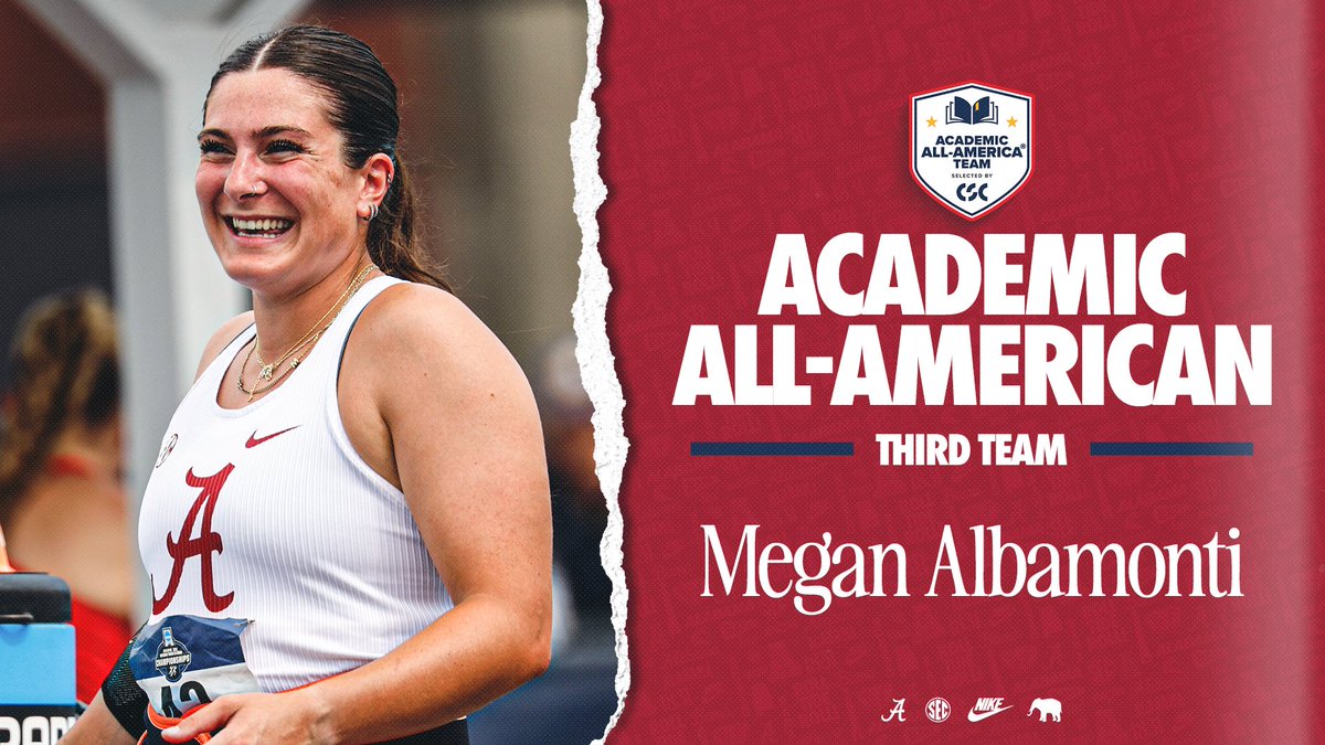 AlabamaTrack's tweet image. Academic Excellence for our @USTFCCCA All-American 👏
Megan Albamonti earns @CollSportsComm Third Team Academic All-America honors!!
📰 bit.ly/44PsaUO
#RollTide