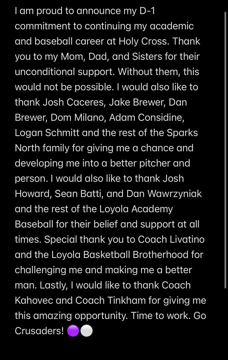 COMMITTED. Go Crusaders!!!! <a href="/Sparks_North/">Cangelosi Sparks North</a> <a href="/Ramblrbaseball/">Rambler Baseball</a>  <a href="/LAMensBBall/">Rambler Basketball</a> <a href="/SparksNorth2026/">Cangelosi Sparks North Black 17U</a> <a href="/JoshuaCaceres12/">Josh Caceres</a> <a href="/dmilano224/">Dominic Milano</a> <a href="/loganschmitt88/">Logan Schmitt</a> <a href="/EdKahovec/">Ed Kahovec</a> <a href="/HCrossBaseball/">Holy Cross Baseball</a> #Committed