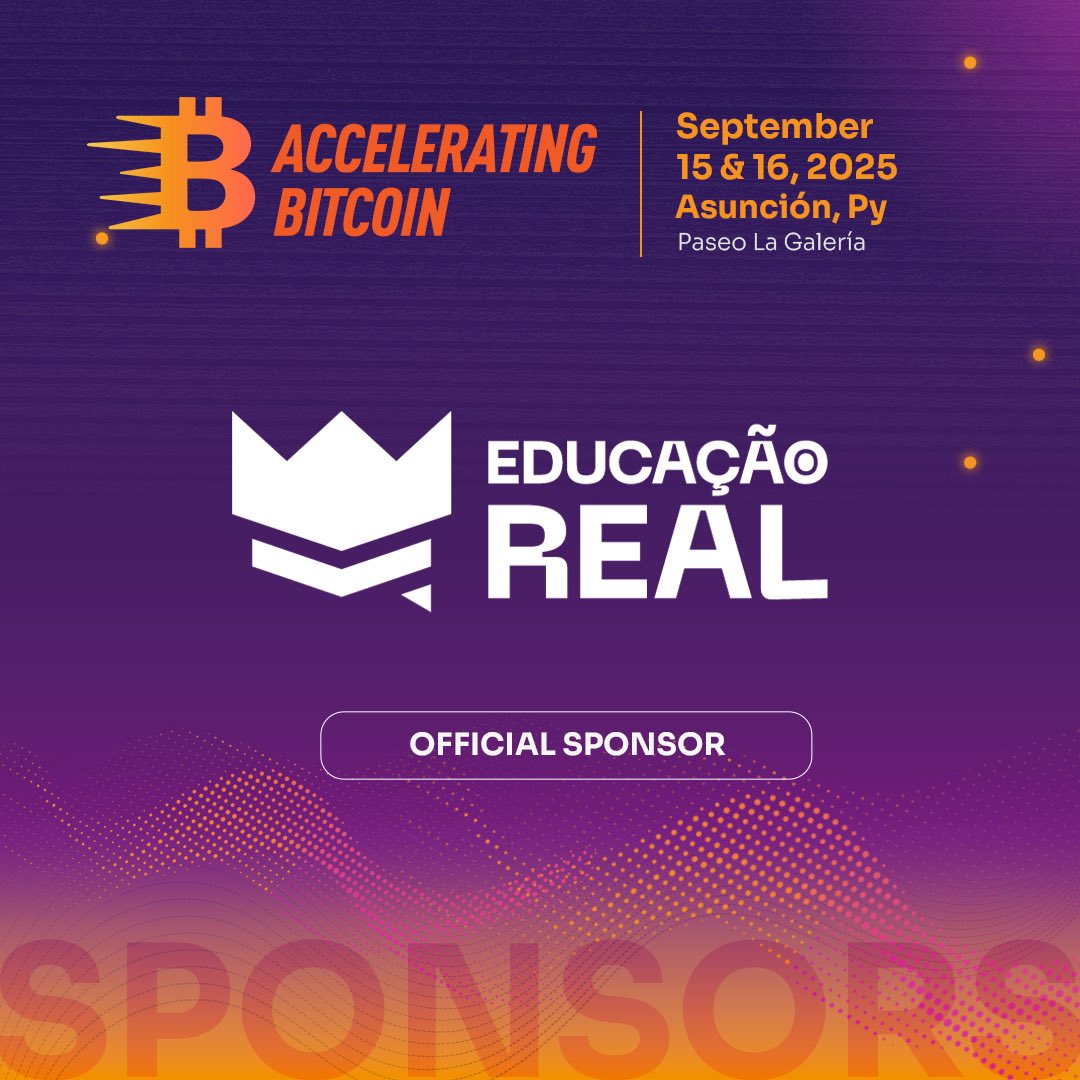 acceleratingbtc's tweet image. 🤝 NEW SPONSOR ANNOUNCEMENT
We’re excited to welcome @EducacaoReal as an official sponsor of Accelerating Bitcoin! 🇵🇾
📍Sep 15–16 | Asunción
🎟️ Get your ticket now: acelerandobitcoin.com