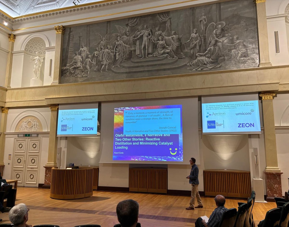 GrelaGroup's tweet image. ISOM 25, Liège, Belgium, 8-11 July 2025: an excellent conference with very inspiring talks. I spoke about the practicality of olefin metathesis using low-loading ruthenium catalysts. Thank you, Lionel, for the invitation. See you all at the next ISOM ♥! isom25.uliege.be