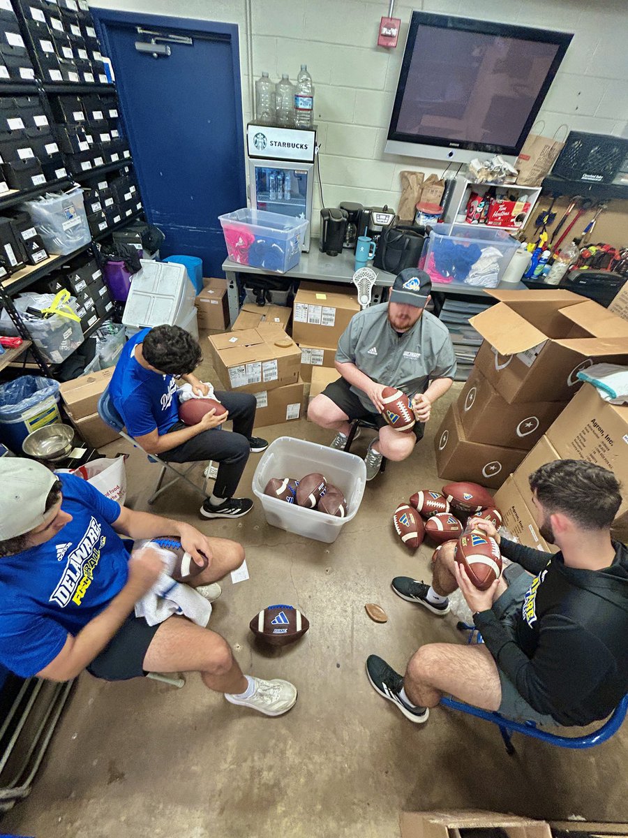 DelawareEQ's tweet image. The building maintenance in Football’s EQ room can’t stop our guys from getting to work! The field house EQ room hosted our football staff as they prepped balls for the first @ConferenceUSA season that starts in almost 1 month!