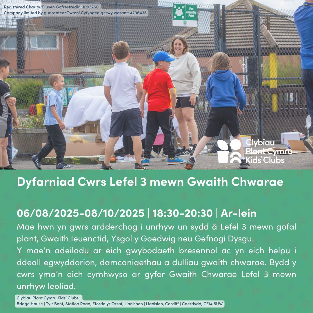 Dyfarniad Cwrs Lefel 3 mewn Gwaith Chwarae (22082) 
06/08/2025-08/10/2025 

BWCIO NAWR >> buff.ly/WKy1PmR