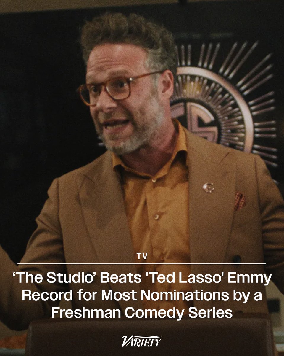 "The Studio" has broken an #Emmys record previously held by "Ted Lasso"

With 23 nominations, Seth Rogen's Apple TV+ series is now the most nominated freshmen comedy in Emmys history.
variety.com/2025/tv/news/t…
