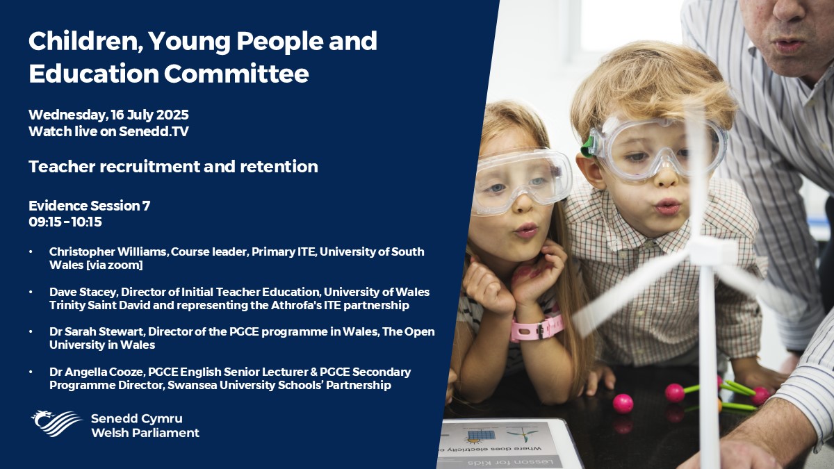 SeneddChildren's tweet image. Today we are hearing evidence for our inquiry into teacher recruitment and retention.
09:15 Join us for our first session we have representatives from @UniSouthWales, @UWTSD, @OUCymru and @SwanseaUni
Watch live on Senedd.TV
Agenda: business.senedd.wales/ieListDocument…