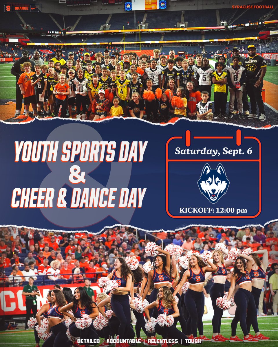 CusePromos's tweet image. Take advantage of discounted group tickets to @CuseFootball vs. UConn!
Youth Sports Day: youth athletes are invited to an exclusive pregame clinic
Cheer & Dance Day: youth cheer & dance squads can enjoy a postgame clinic
🏅: gofevo.com/event/CuseYout…
📣: gofevo.com/event/CuseChee…