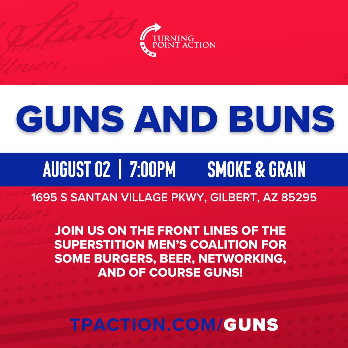 dmatthewsphd's tweet image. If you like 🔫, 🍔, 🍻& 🇺🇸 - and you are toxically masculine - then join the @TPAction_ Men's Coalition (Queen Creek & Gilbert) group for our first event!
Sign up --> tpaction.com/guns