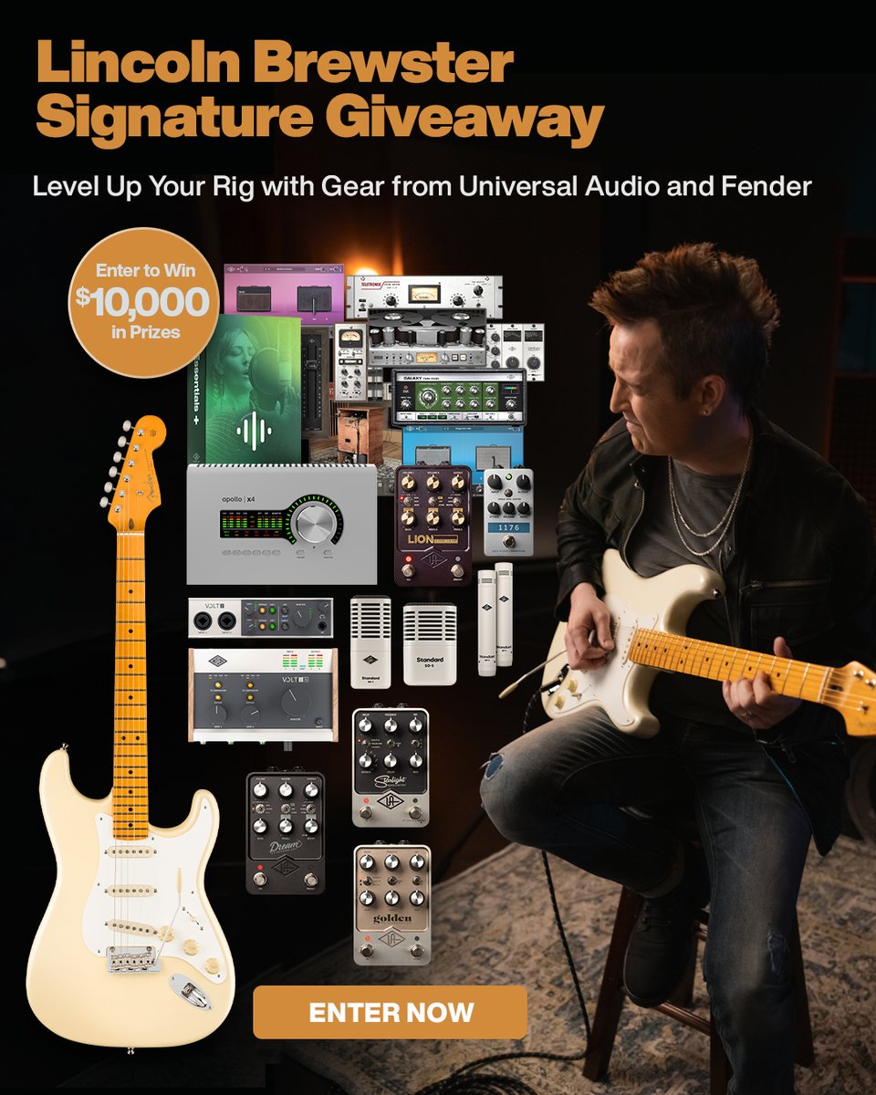 UAudio's tweet image. 🌟 GIVEAWAY ALERT 🌟
We’ve teamed up with @lincolnbrewster, @worshipmusician & @Fender to hook you up with $7,925+ in gear!
Win:
🎛 Apollo X4
🎸 UAFX Pedals
🎤 SD & SP Mics
🎚 UAD Guitar Bundle
...and more!
Enter now - u.audio/lincolngiveaway