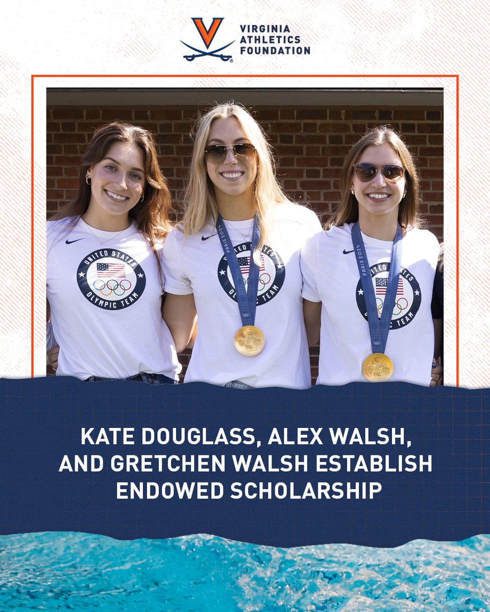 Virginia Athletics Foundation (@uva_vaf) on Twitter photo Kate Douglass, Alex Walsh, and Gretchen Walsh, announced a collective commitment to establish the Olympic Endowed Scholarship for Women’s Swimming Fund, a new scholarship that will benefit a student-athlete on <a href="/UVASwimDive/">Virginia Swimming and Dive</a>.
Learn more ➡️ bit.ly/4kEtTSI Kate Douglass, Alex Walsh, and Gretchen Walsh, announced a collective commitment to establish the Olympic Endowed Scholarship for Women’s Swimming Fund, a new scholarship that will benefit a student-athlete on <a href="/UVASwimDive/">Virginia Swimming and Dive</a>.
Learn more ➡️ bit.ly/4kEtTSI