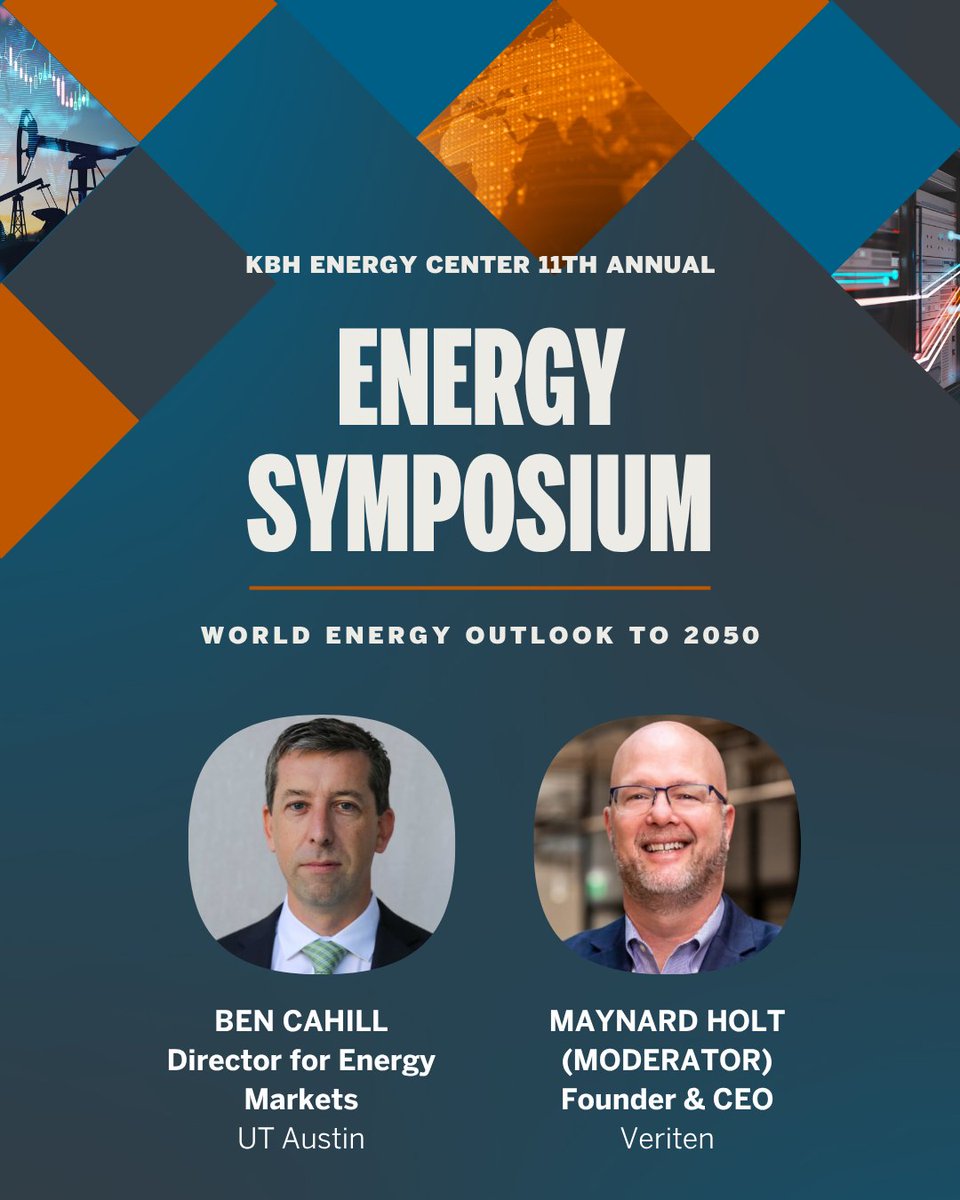 KBHEnergyCenter's tweet image. Introducing the first panel for our 2025 Energy Symposium, “World Energy Outlook to 2050”, featuring @CFR_org Varun Sivaram, @GoldmanSachs Rob Kaplan, @CockrellSchool Ben Cahill and Veriten's Maynard Holt. Register today: bit.ly/4l8997d
#KBHSymposium25
