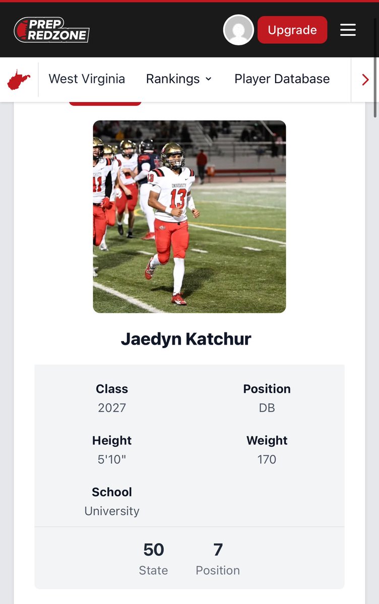 JaedynKatchur's tweet image. Thank you @PrepRedzoneWV for the ranking! Locked in and ready to put in that work — coming for that top spot this season! #GrindMode #FridayNightLights #WVFootball