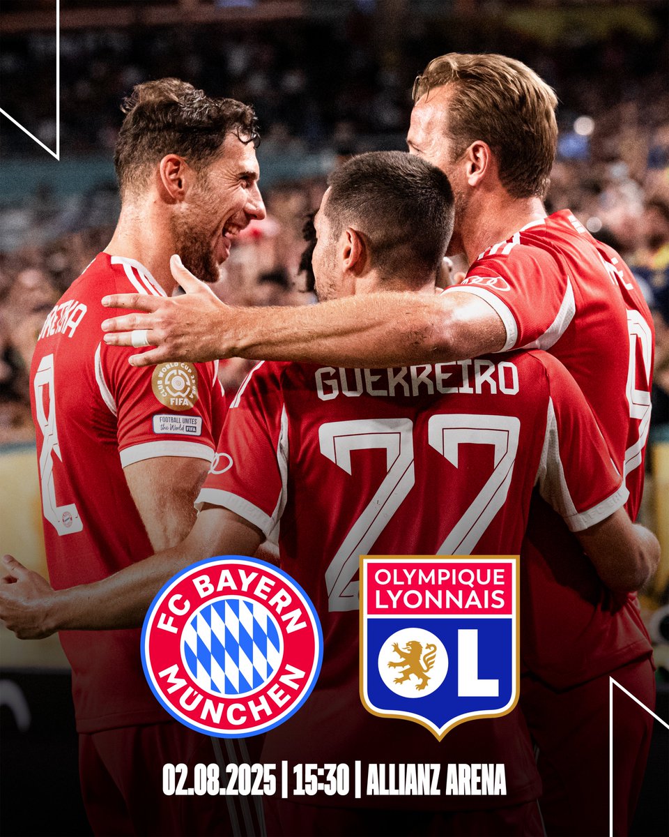 𝐅𝐂 𝐁𝐚𝐲𝐞𝐫𝐧 🆚 𝐎𝐥𝐲𝐦𝐩𝐢𝐪𝐮𝐞 𝐋𝐲𝐨𝐧

Am 2 . August um 15:30 Uhr empfangen wir <a href="/OL/">Olympique Lyonnais</a> zu einem Testspiel in der Allianz Arena. 🏟️

🔗 Alle Infos: fcbayern.com/dyfi4

#MiaSanMia #FCBayern