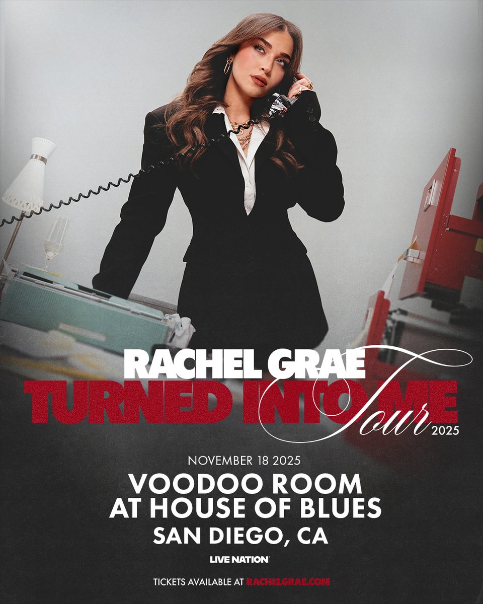 HOBSanDiego's tweet image. JUST ADDED!
Rachel Grae will be in the Voodoo Room on 11/18 for the Turned Into Me Tour! Presale begins on 7/16 @ 12PM w/ code: LIGHTS. General sale begins 7/18 @ 10AM. To purchase or get more info click: livemu.sc/3GrIzqy @rachelgraemusic