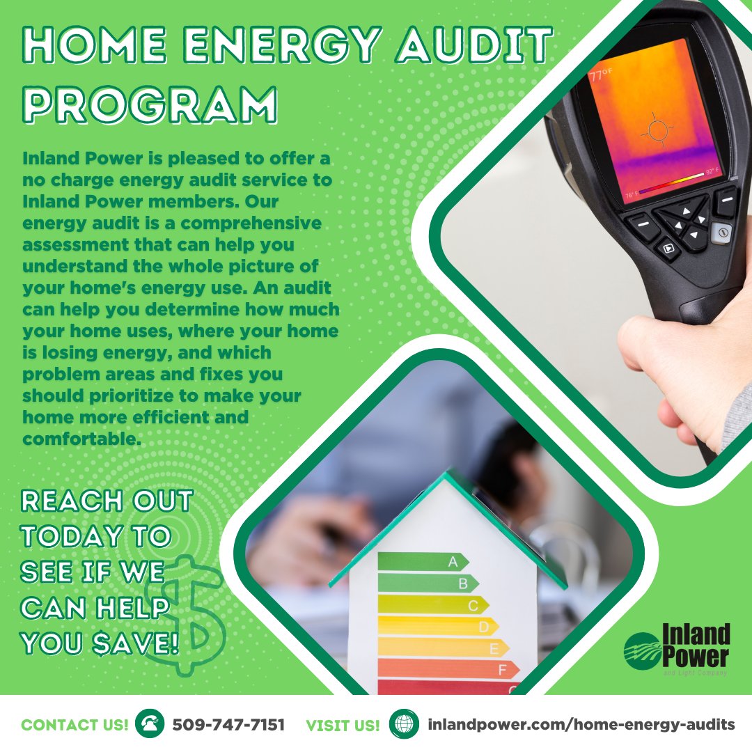Reach out today to see if we can help you save. To learn more about our Home Energy Audit Program, visit inlandpower.com/home-energy-au…. ⚡💰