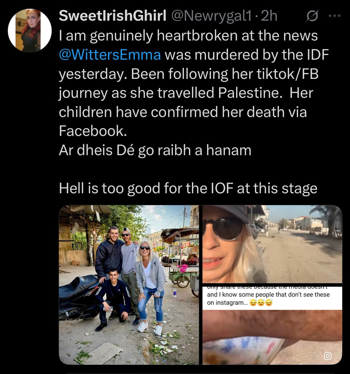 Emma Witters died in her home in Scotland, more than 5,000km away from the West Bank